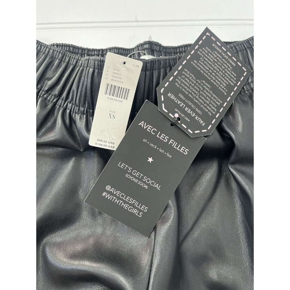 AVEC LES FILLES Women's Black Faux Leather Side Zipper Jogger Pants NWT XS - Picture 4 of 5